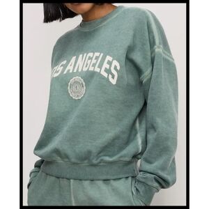 Good American Brushed Fleece Los Angeles Graphic Crewneck Sweatshirt Green XL